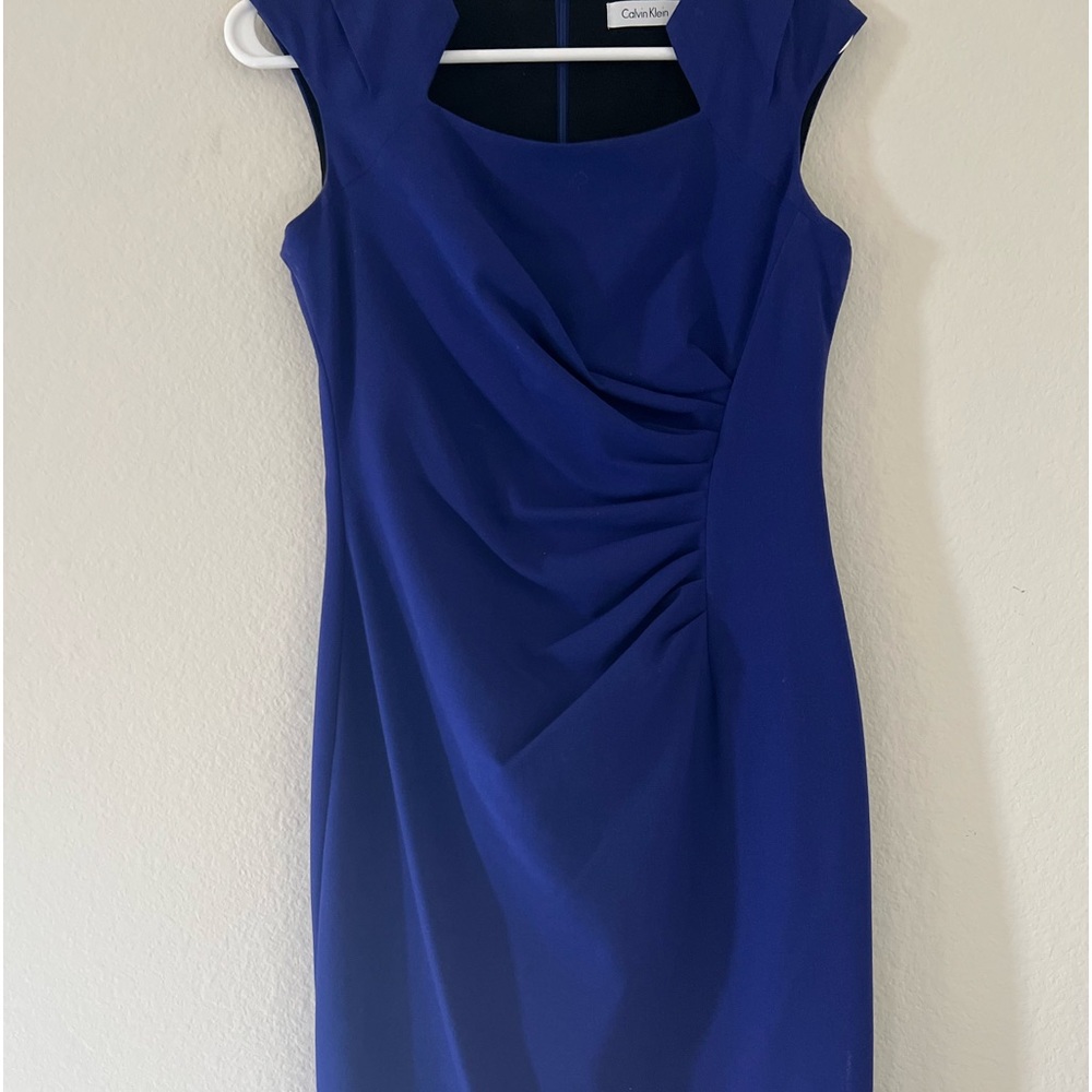 CALVIN KLEIN Classy Purple Dress Gathered at Waist and Back Zipper. .